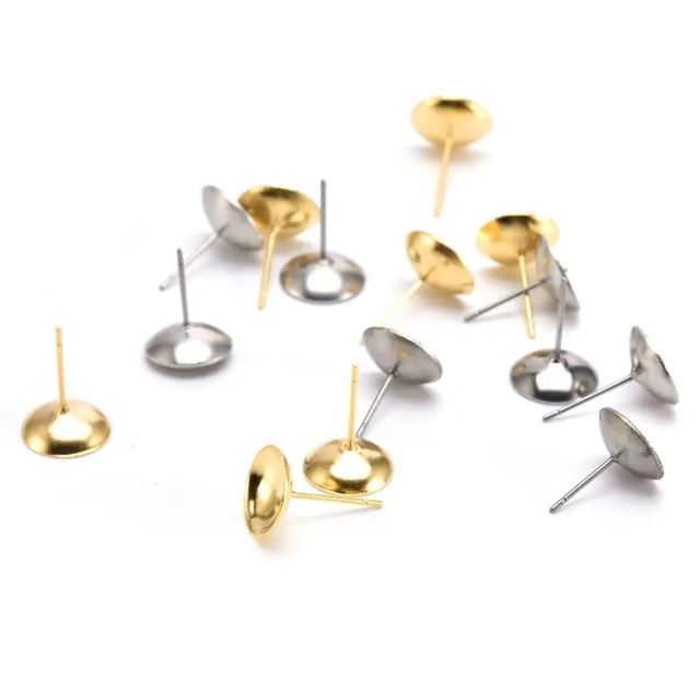 Wholesale Stainless Steel Pearl Post Cup Stud Earring Gold Plated Ear Pins for Women Earring Jewelry Making Accessories