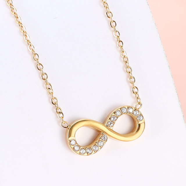 Best Selling Simple Figure Eight Delicate Diamond Pendant Necklace Gold Plated Infinity Symbol Necklace for Party