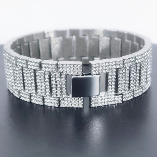 Alloy Hip-Hop 21mm Rhinestone Gold Silver Bracelet Watch Chain Bracelet for Men and Women