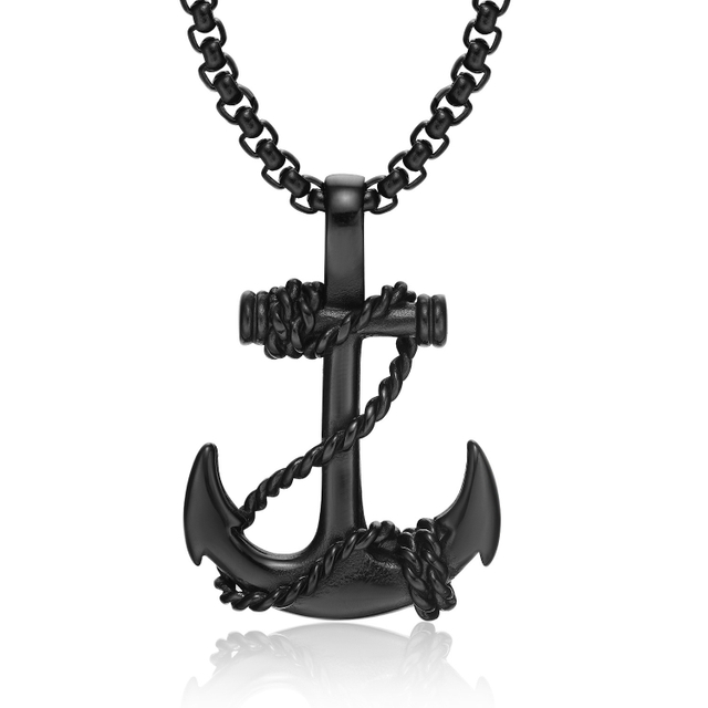Personality Anchor Pendant Cross Titanium Steel Men′s Necklace