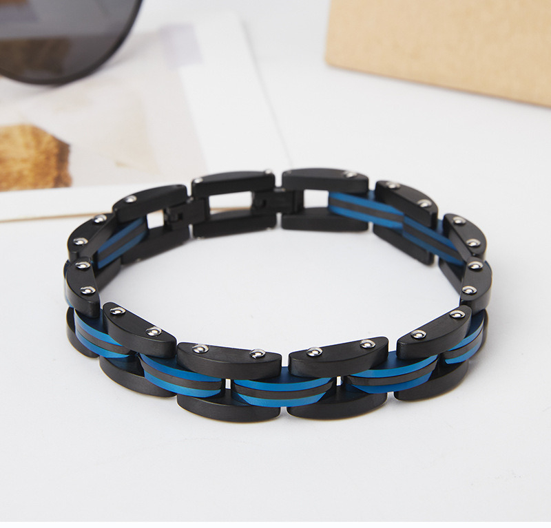 High Polished Men Tungsten Black Blue 316 Stainless Steel Bicycle Bracelet