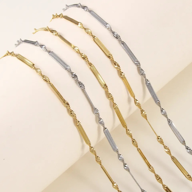 18K Gold Plated Stainless Steel Jewelry Flat Snake Chain Necklace Herringbone Chain Necklace