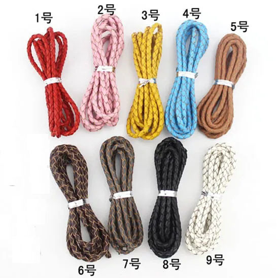 3mm Custom Colors Round Woven Leather Cord for Sale