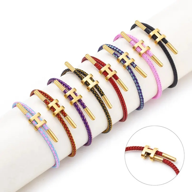 18K Gold Plated Charms Clasp Adjustable Stainless Steel Barbed Cable Wire Bracelet