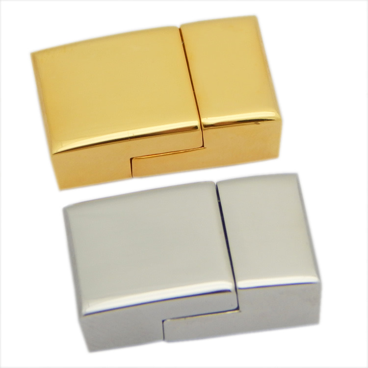 China Cheap High Quality Export Jewelry Findings Rectangular 12mm Flat Braided Leather Bracelet Stainless Steel Clasps