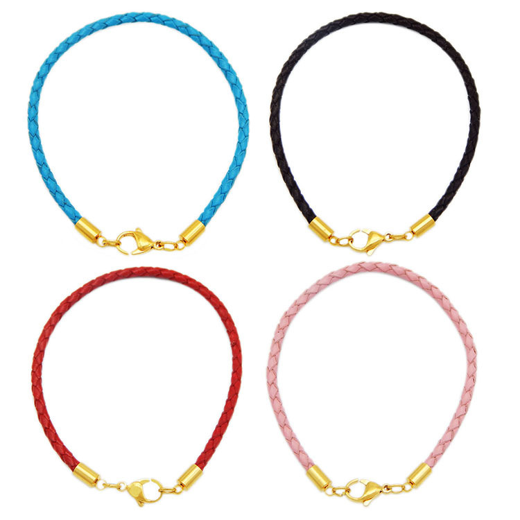 18K Gold Plating Leather Cord End Caps Stainless Steel Lobster Clasp for Jewelry Making