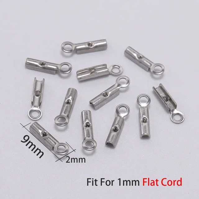 50PCS/Bag Stainless Steel Leather Cord Crimp Beads End Caps Fastener Bracelet Necklace Connectors for Jewelry Making Supplies