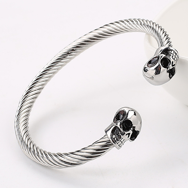 Retro Cool Style Men′s Skull Stainless Steel Cable Bracelet