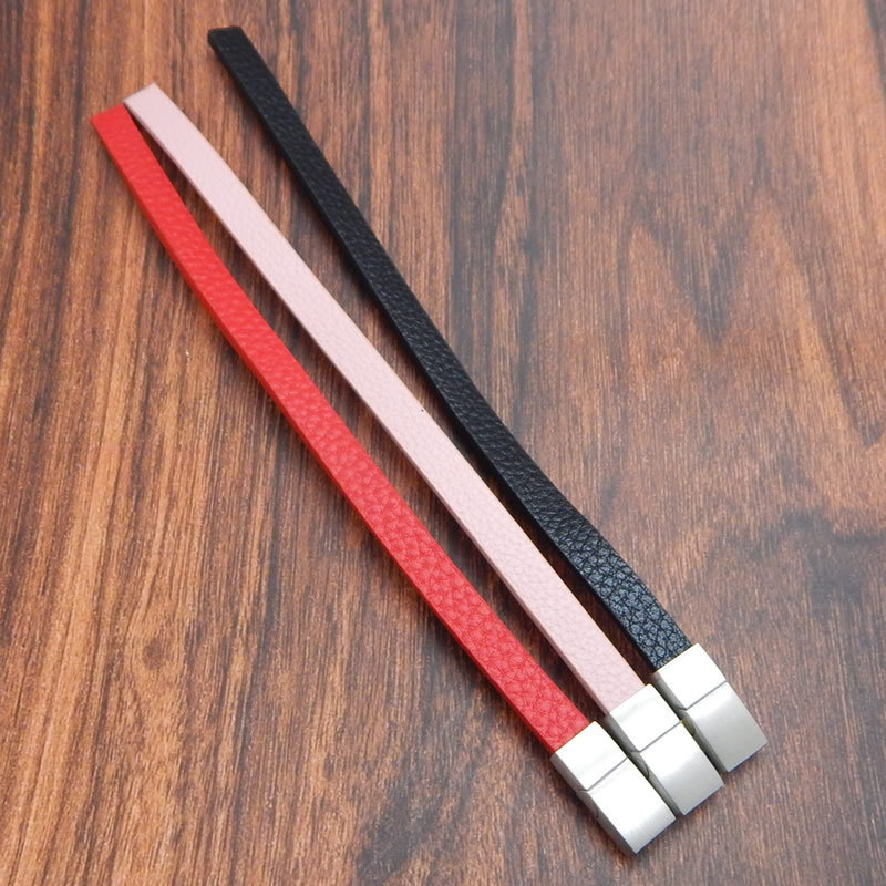 8X3mm Flat Geuine Leather Bracelet for Womens Men