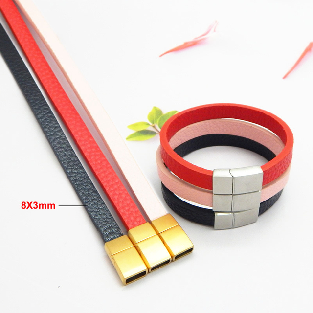 8X3mm Flat Geuine Leather Bracelet for Womens Men