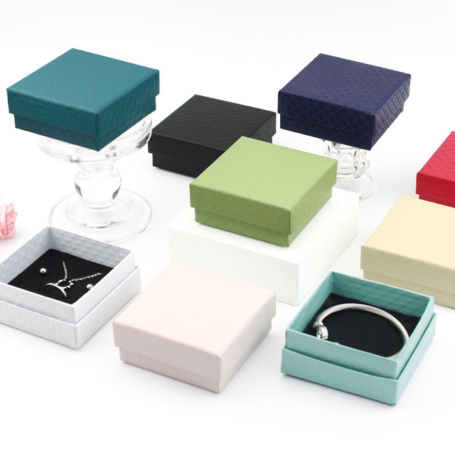 Diamond Pattern Cardboard Paper Jewelry Gift Case Necklace Earring Bracelet Ring Jewelry Box