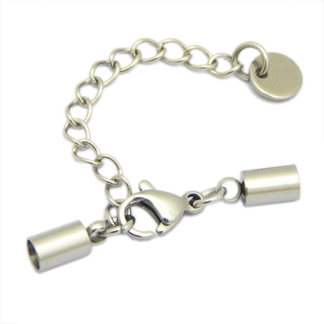 Stainless Steel Adjustment Extender Chain Tube Ends Caps Lobster Clasp for Leather Cord Bracelet