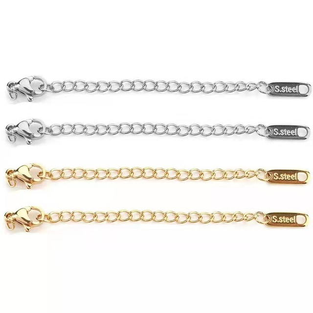 18K Gold Plating Lobster Cord Ends Clasp Necklace Clasp Stainless Steel with Extention Chain for Jewelry