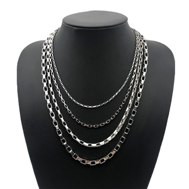 Korean Style Stainless Steel Square Rolo Round Box Chains Necklace for Women Men Jewelry