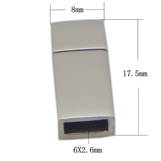 6X2.5mm Square Flat Stainless Steel Bracelet Magnetic Clasp with Free Charge Logo