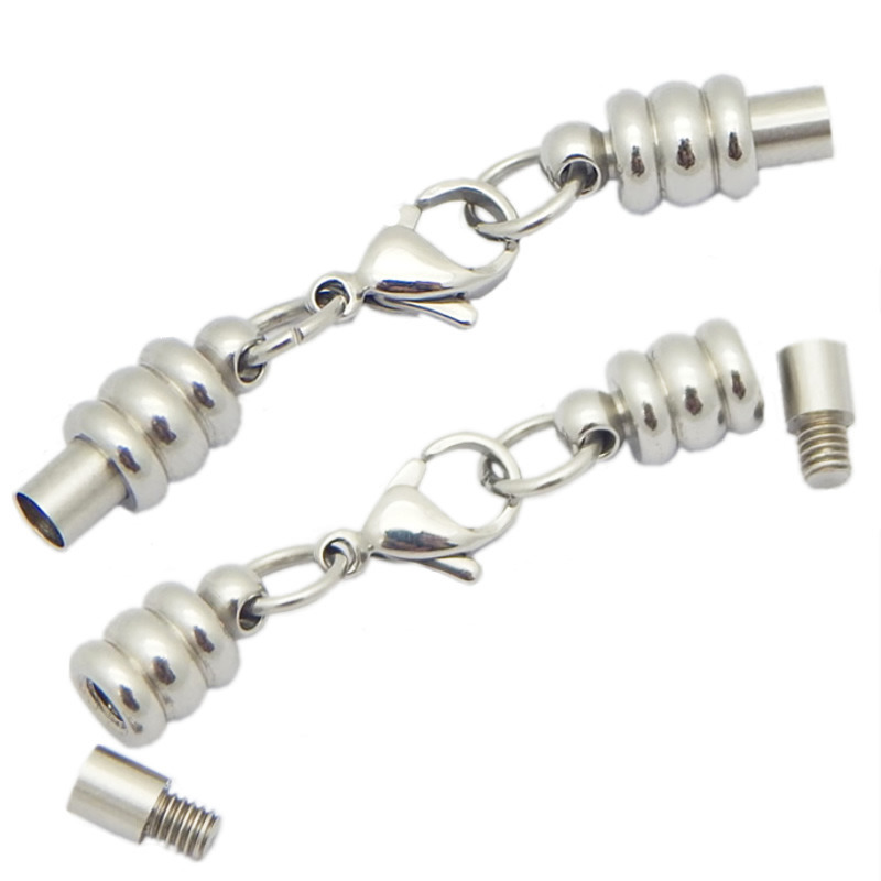DIY Stainless Steels Silver 2mm 3mm Leather Rope Chain Lobster Screw Twist Clasp