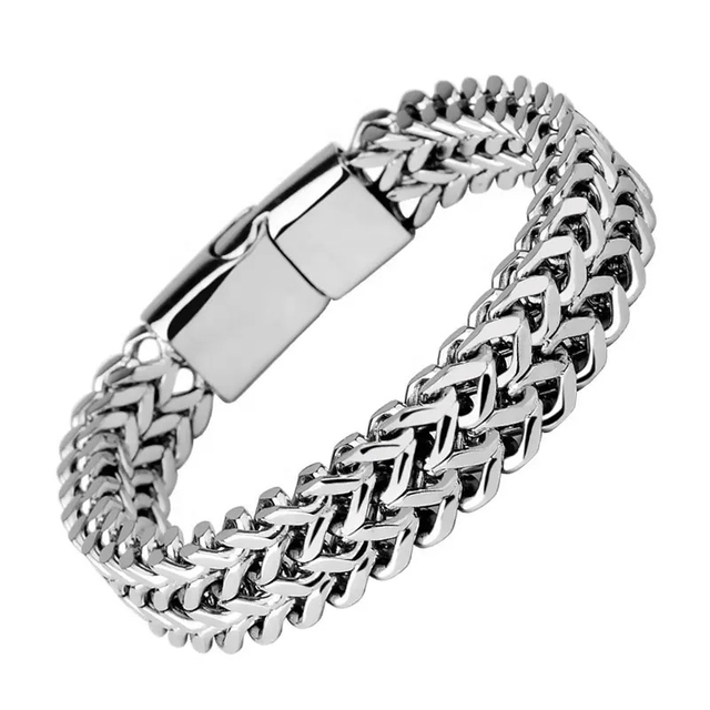Factory Direct Supply 10mm 12mm Men′s Bracelet Stainless Steel Double Row Magnetic Bracelet Silver Fashion Titanium Steel Bracelet