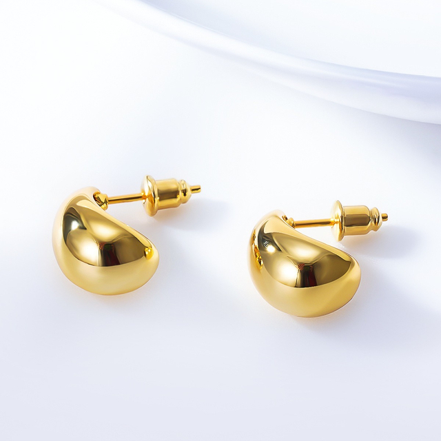 Vintage Gold Plated Chunky Dome Drop Earrings for Women Glossy Stainless Steel Thick Teardrop Earrings Dupes Light Weight Hoops