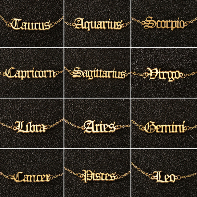 Fashion 18K Gold Silver Plated Old English Stainless Steel 12 Constellations Zodiac Sign Anklet Foot Jewelry for Women