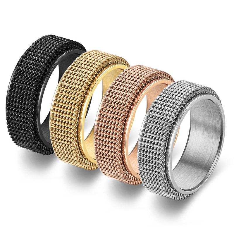 Wholesale Custom Fashion Jewelry 18K Gold Plated 8mm Spinner Stainless Steel Rings for Men