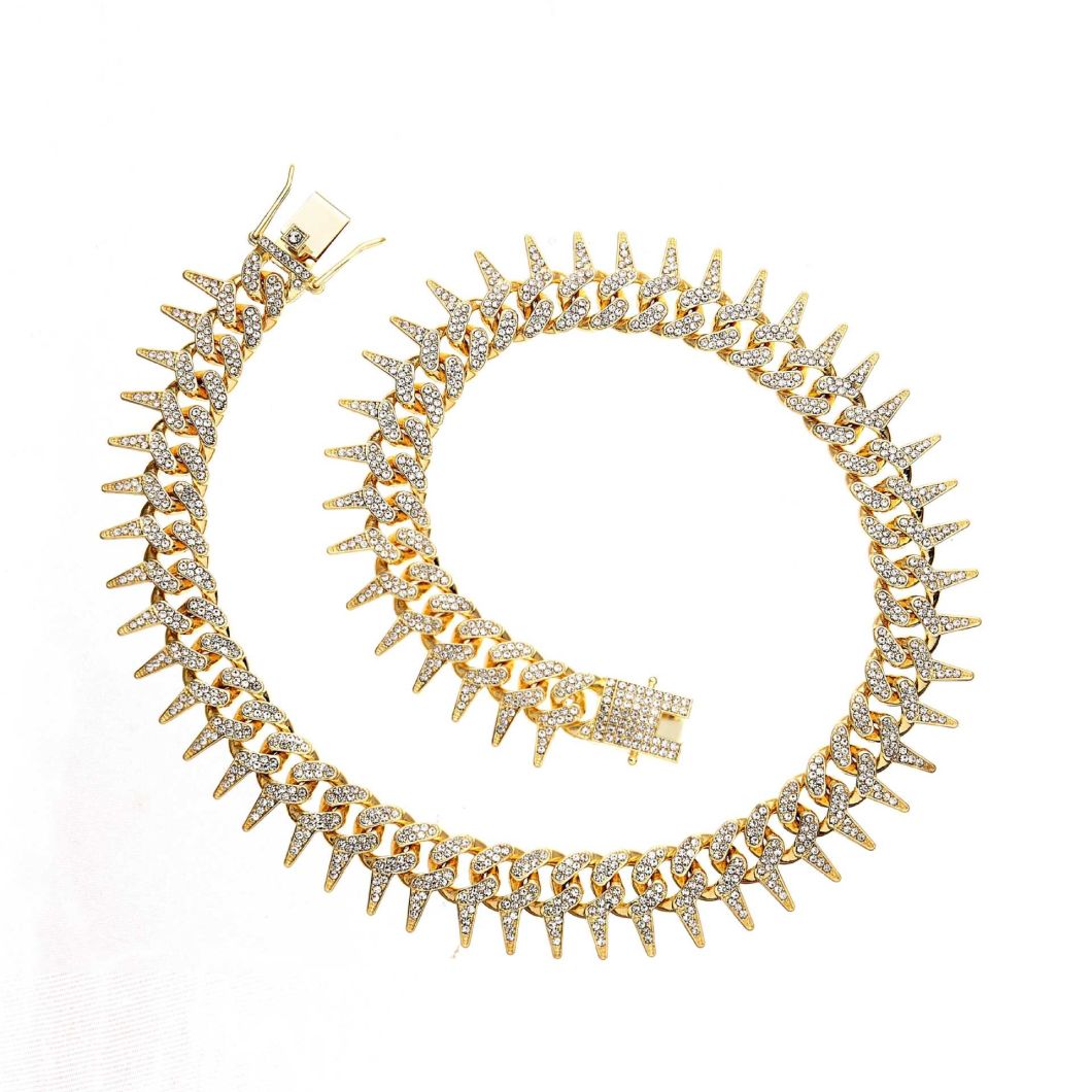 European Hot Selling Hip Hop Jewelry Punk Rap Men′s Thorns Cuban Link Chain Bling Iced out Spike Cuban Chain Necklace