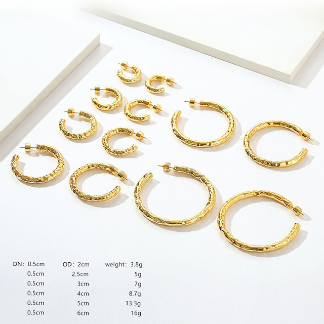 High Quality 18K Gold Plated Brass Jewelry Shiny Folded Irregular C Shape Hoop Earrings