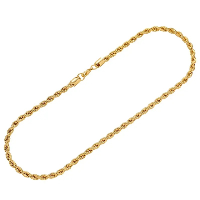 Hip Hop 3mm Twisted Chain Jewelry Cuban Link Chain 18K Gold Multi Size Stainless Steel Cuban Link Chain Necklace for Men