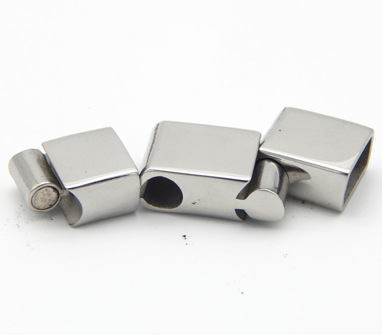 Shiny Silver 12X6mm Inner Size Stainless Steel Slide-in End Hook Magnetic Clasp for Flat Braided Leather Cord
