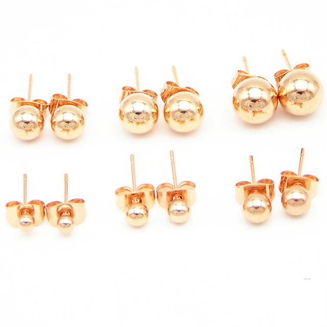 Wholesale Stainless Steel Gold Plated Earring Backs Post Ear Stud Pin Ball with Loop for Jewelry Making DIY Finding