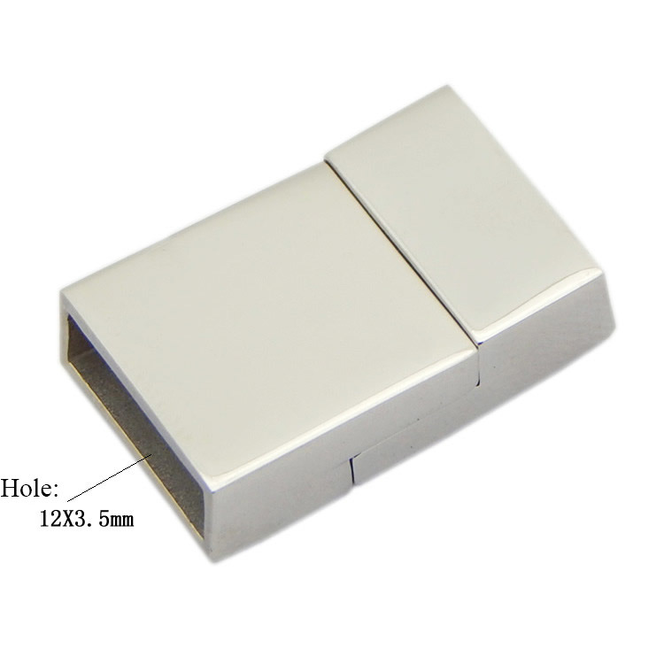 China Cheap High Quality Export Jewelry Findings Rectangular 12mm Flat Braided Leather Bracelet Stainless Steel Clasps