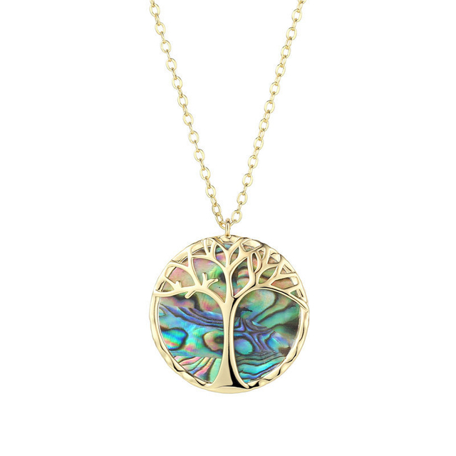 Fashion Ladies Temperament Jewelry Natural Shell Round Pendant Necklace Tree of Life Clavicle Chain 18K Gold Chain