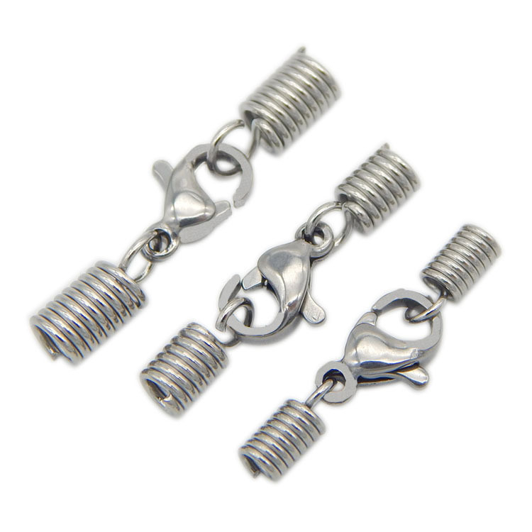 Manufacture Stainless Steel Necklace Cord End Spring Silver Tone Lobster Clasp with Hole 2mm/2.5mm/3mm/3.5/4mm