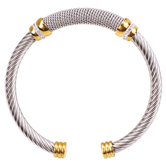 Wholesale Braided Titanium Steel Wire Bracelet18K Yellow Gold Bracelet Rose Gold Stretch C Shape Diamond Bracelet