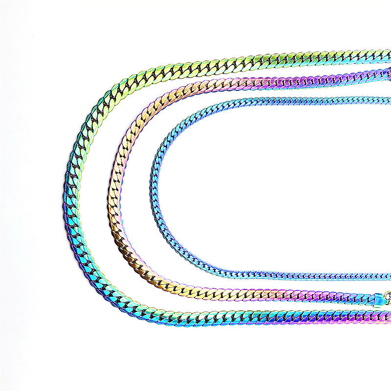 Fashion Stainless Steel 18K Gold Plated 5mm Side Embossed Snake Chain Necklace for Women and Men