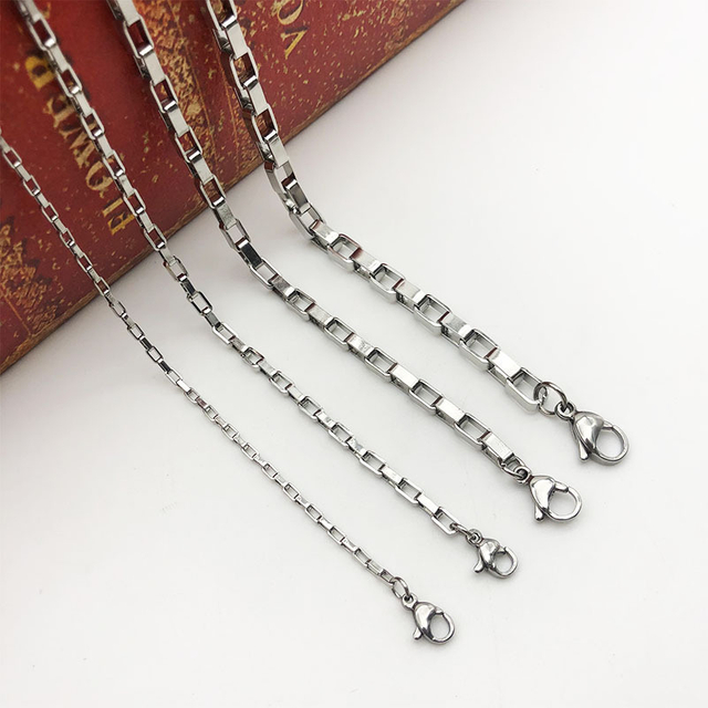 Korean Style Stainless Steel Square Rolo Round Box Chains Necklace for Women Men Jewelry
