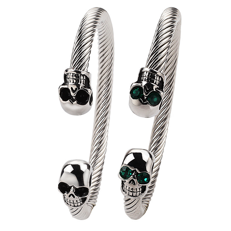 Retro Cool Style Men′s Skull Stainless Steel Cable Bracelet