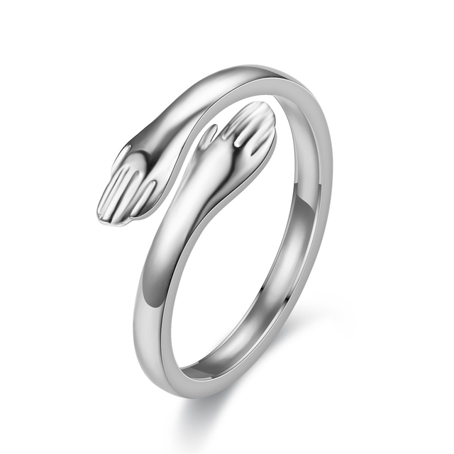 Classic Stainless Steel Love Hug Rings Smooth Hands Open Rings for Women Girls
