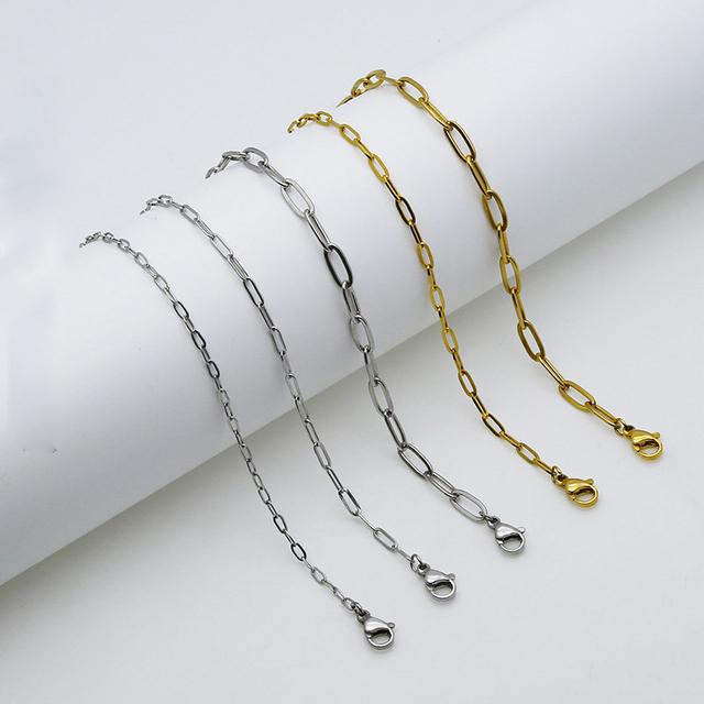 18K Gold Plated Chain Curb Paperclip Box Sphere Chain Adjustable Necklace Stainless Steel 16 18inch