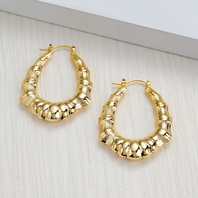 Korean Style Jewellery Wholesale Vintage Cute Large Round Stud Bamboo Big Hoop Gold Plated Fashion Jewelry Earrings for Women