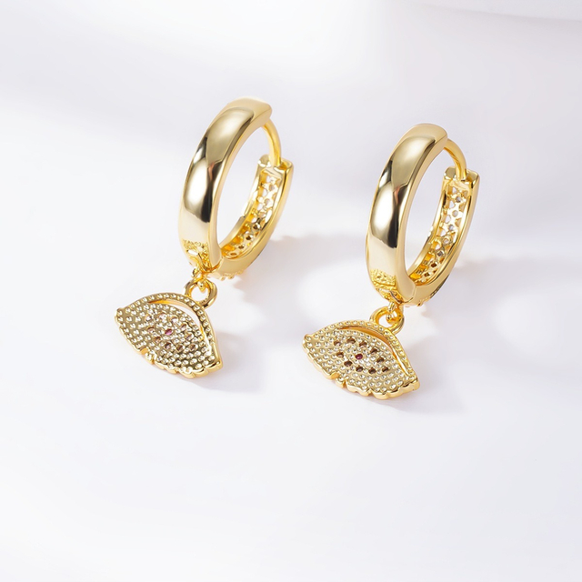 Middle East Style Brass 18K Gold Zircon Hoop Earrings Women′s Evil Eye Earrings Gold Plated