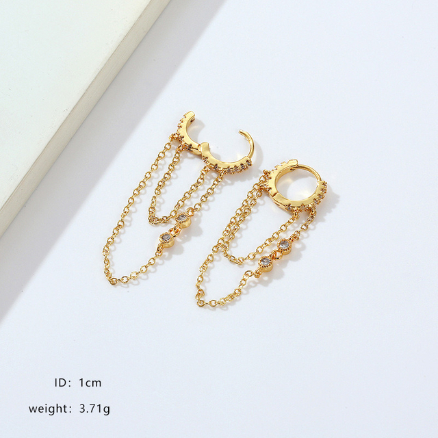 Fashion High-End Chain Earrings Copper Plated 18K Real Gold Zircon Hoop Earrings for Women Girls