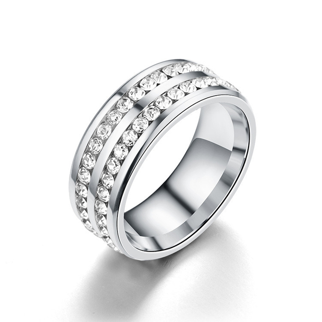 Wholesale Luxury Double Row Stainless Steel Diamond Ring Engagement Wedding Ring for Men