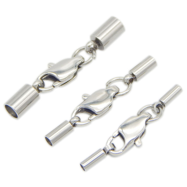 3.2/ 4 /5 /6/8mm Gold & Silver Plated 316L Stainless Steel Round Hole End Cap with Lobster Clasp for Jewelry Making