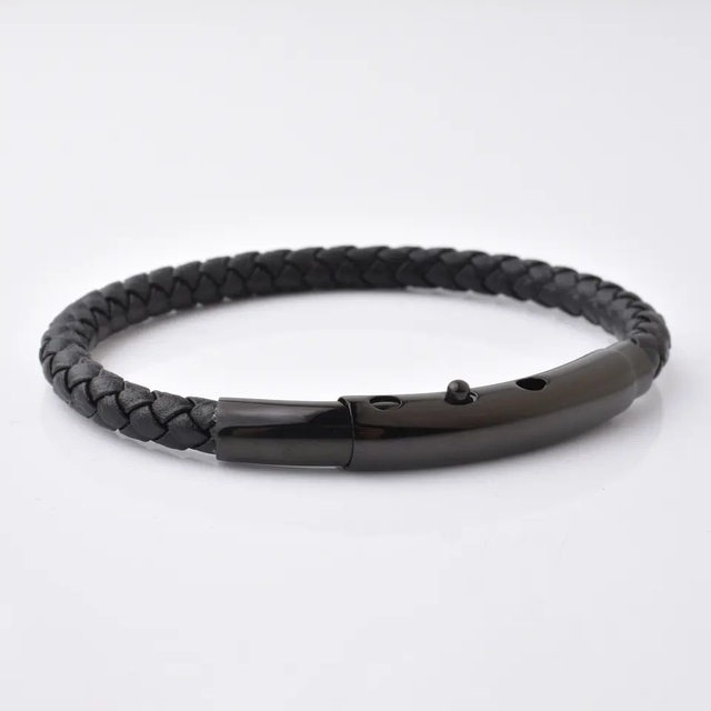 Wholesale Punk Style Cool Stainless Steel Drak Brown Braided Leather Adjustable Clasp Bracelet