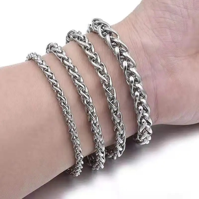Wholesale Jewelry Titanium Steel Not Fade 3/4/5/6/8 mm Silver Custom Stainless Steel Bracelet Man Metal Bracelet