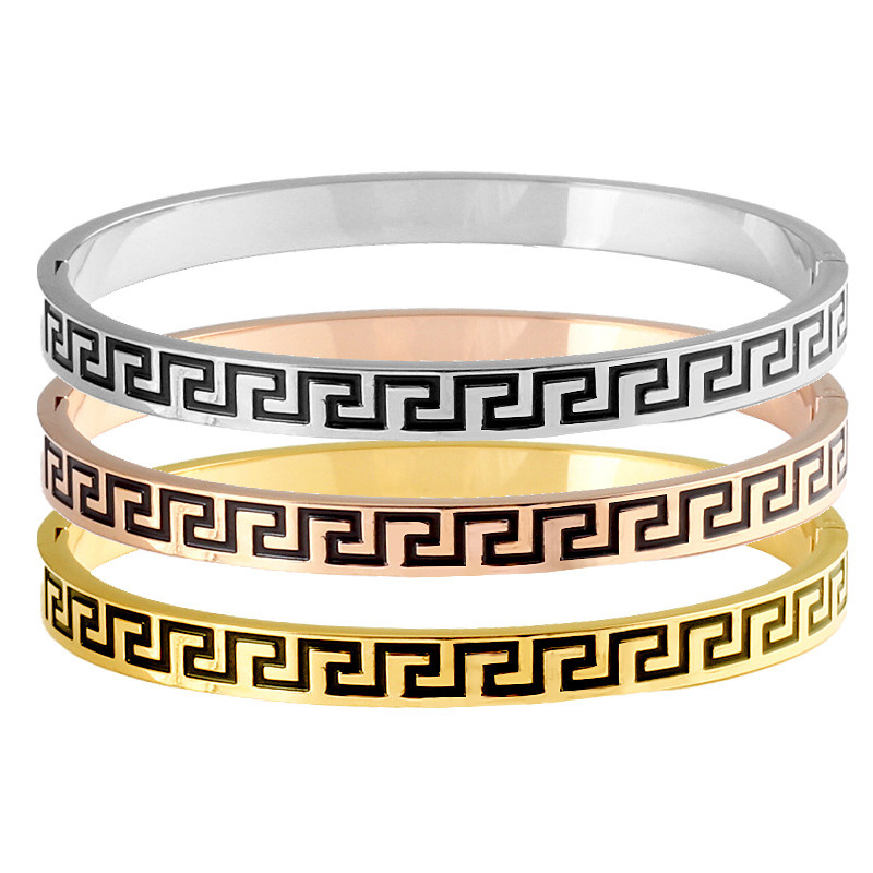 Jewelry Lovers Gift Engraved Great Wall Bracelet Stainless Steel Enamel Titanium Bangle