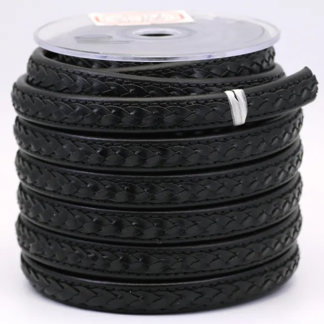 12mm*6mm Brown Black Braided Flat Leather Cord Genuine Leather Rope