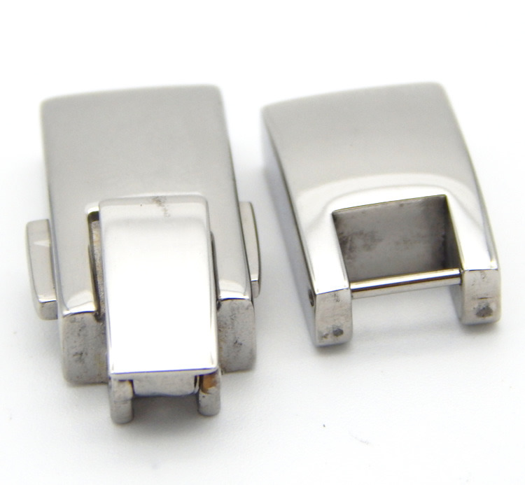 New China Shiny Steel Color Interlocking Button Leather Cord Bracelets Clasp with 9X3.5mm Flat Square Hole