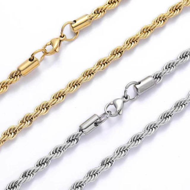 Stainless Steel Link Chain Rope Chain Necklace for Men Fashion Hip Hop Jewelry