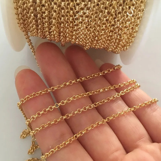 18K Gold Filled Stainless Steel Jewelry Findings Rolo Chain 1.2mm / 12mm Gold Jewelry Making Necklace Chain